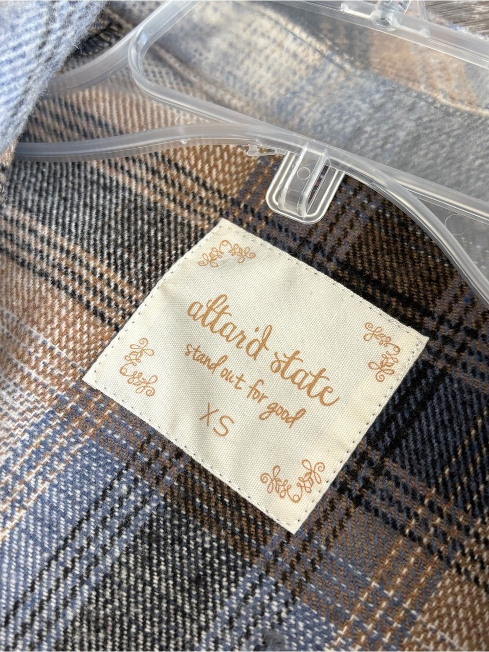 Altar'd State Plaid Shacket in Cream, Brown & Gray Size XS - Picture 3 of 6